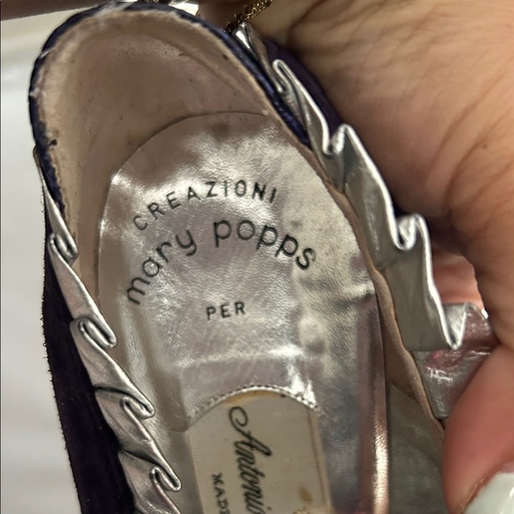 Vintage Regal Victorian Leather Metalic Trim Purple Heels with Silver 37 - Picture 7 of 7